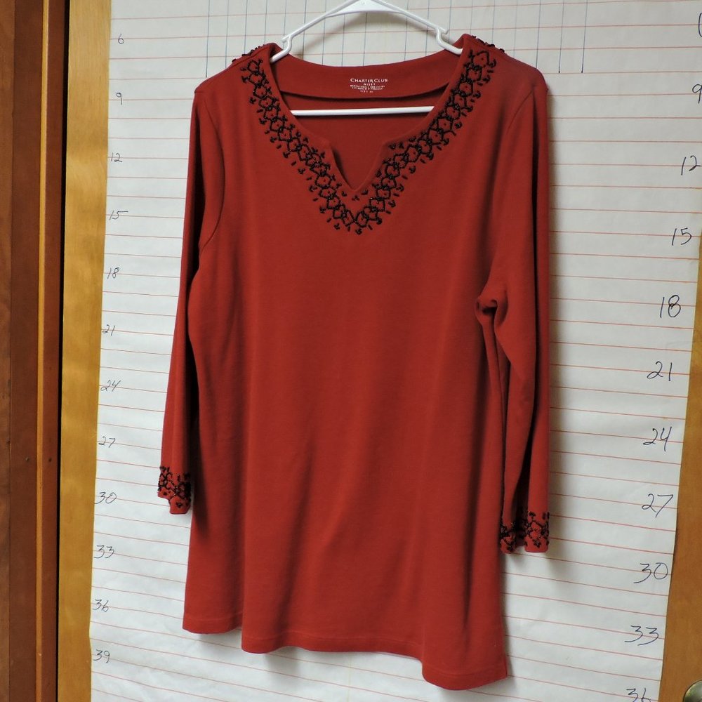 CHARTER CLUB -  (missy) women's sz XL top, beaded around neck